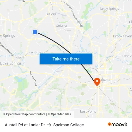 Austell Rd at Lanier Dr to Spelman College map