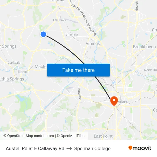Austell Rd at E Callaway Rd to Spelman College map