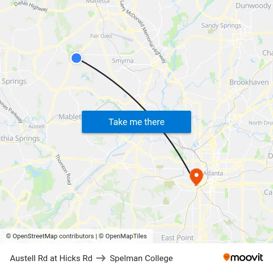 Austell Rd at Hicks Rd to Spelman College map