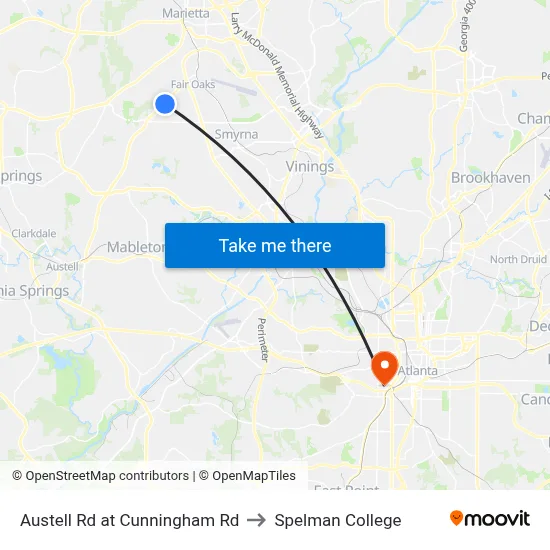 Austell Rd at Cunningham Rd to Spelman College map