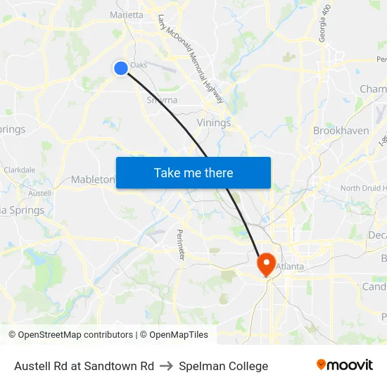 Austell Rd at Sandtown Rd to Spelman College map