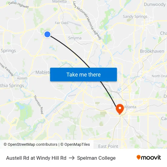 Austell Rd at Windy Hill Rd to Spelman College map