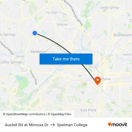 Austell Rd at Mimosa Dr to Spelman College map