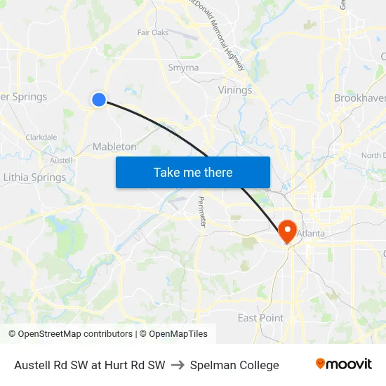 Austell Rd SW at Hurt Rd SW to Spelman College map
