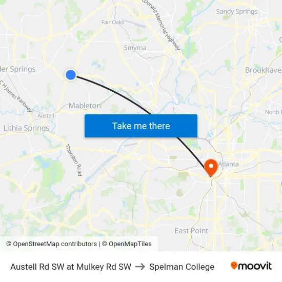 Austell Rd SW at Mulkey Rd SW to Spelman College map