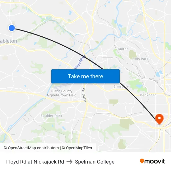 Floyd Rd at Nickajack Rd to Spelman College map