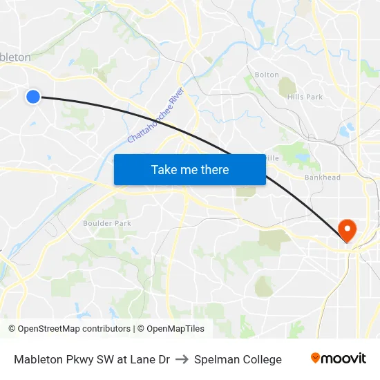 Mableton Pkwy SW at Lane Dr to Spelman College map