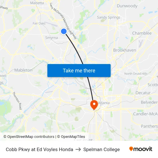 Cobb Pkwy at Ed Voyles Honda to Spelman College map