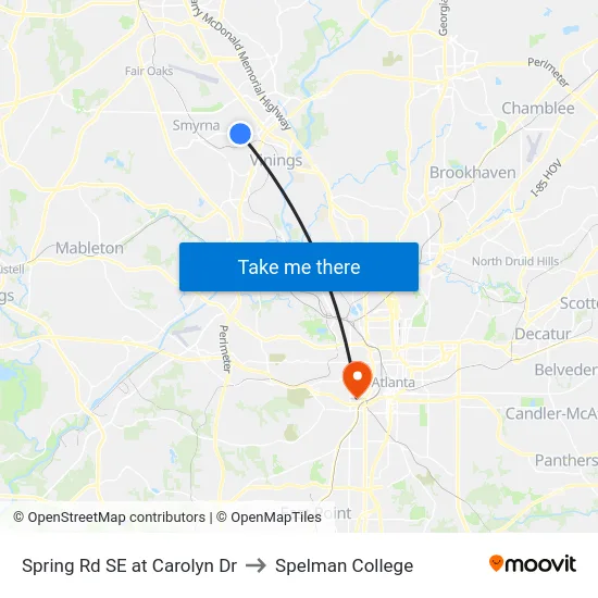 Spring Rd SE at Carolyn Dr to Spelman College map
