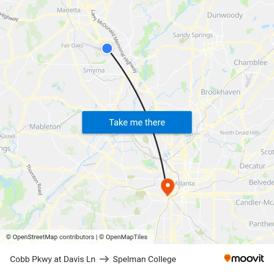 Cobb Pkwy at Davis Ln to Spelman College map
