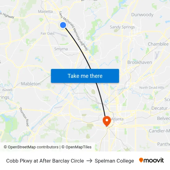 Cobb Pkwy at After Barclay Circle to Spelman College map