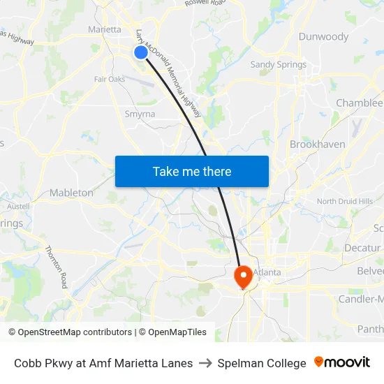 Cobb Pkwy at Amf Marietta Lanes to Spelman College map