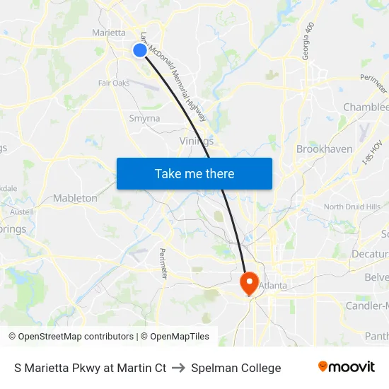 S Marietta Pkwy at Martin Ct to Spelman College map