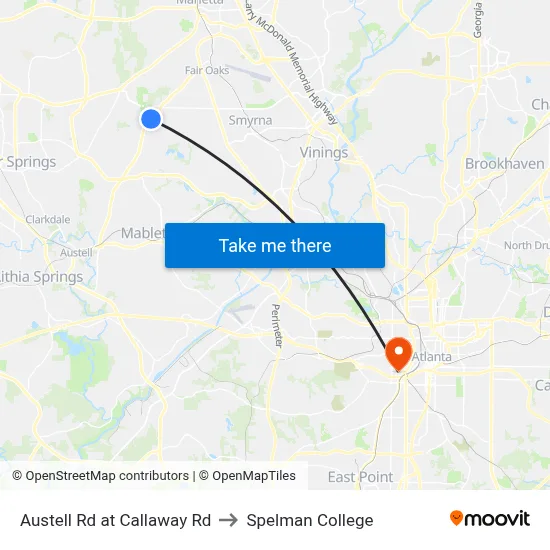 Austell Rd at Callaway Rd to Spelman College map