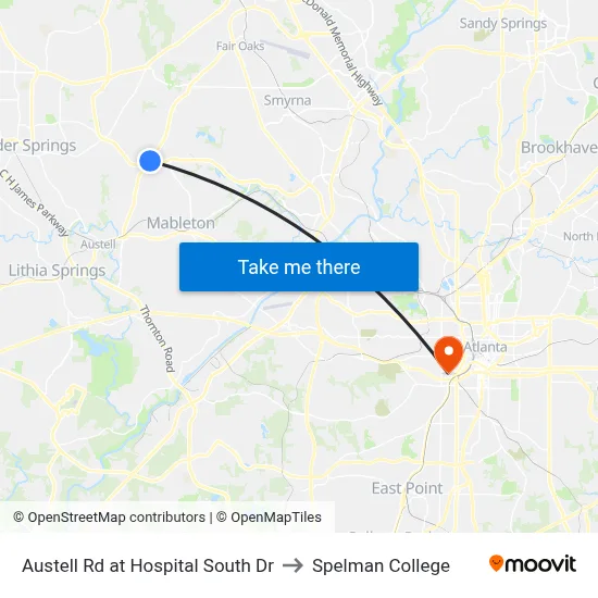 Austell Rd at Hospital South Dr to Spelman College map