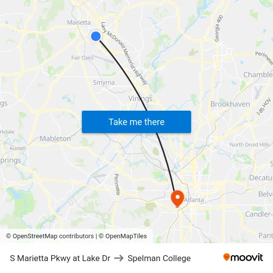 S Marietta Pkwy at Lake Dr to Spelman College map