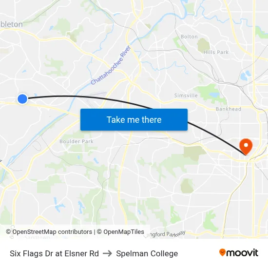 Six Flags Dr at Elsner Rd to Spelman College map