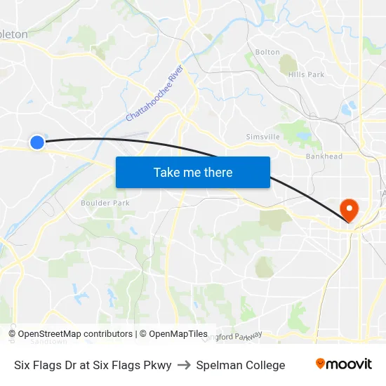 Six Flags Dr at Six Flags Pkwy to Spelman College map
