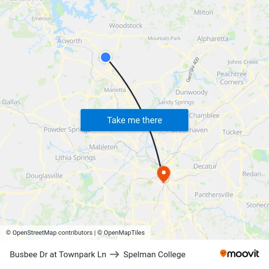 Busbee Dr at Townpark Ln to Spelman College map