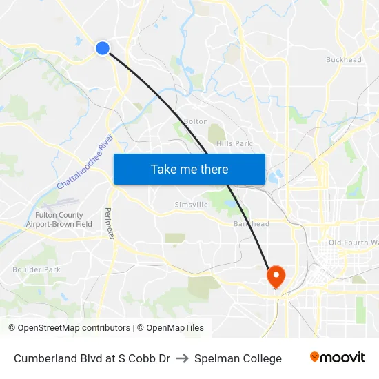 Cumberland Blvd at S Cobb Dr to Spelman College map