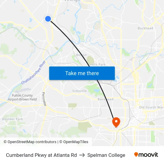Cumberland Pkwy at Atlanta Rd to Spelman College map