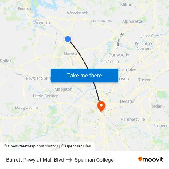 Barrett Pkwy at Mall Blvd to Spelman College map