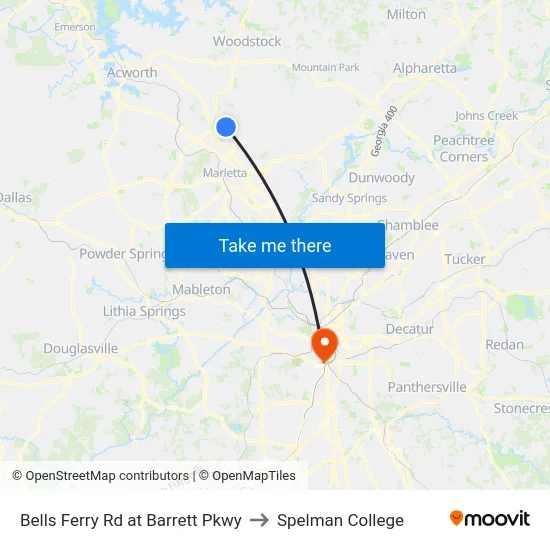 Bells Ferry Rd at Barrett Pkwy to Spelman College map