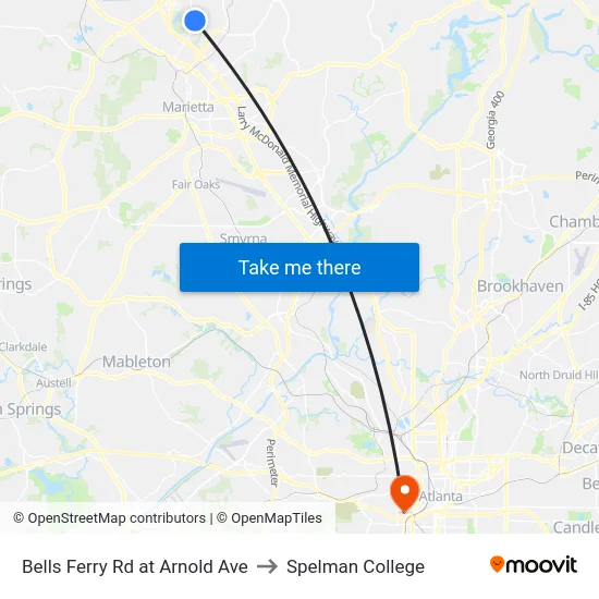 Bells Ferry Rd at Arnold Ave to Spelman College map