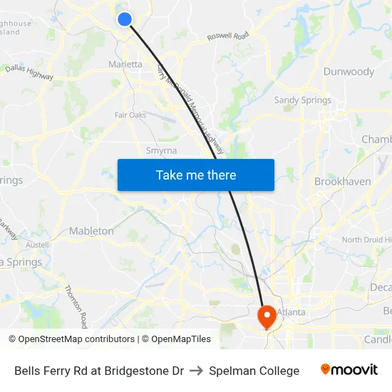 Bells Ferry Rd at Bridgestone Dr to Spelman College map