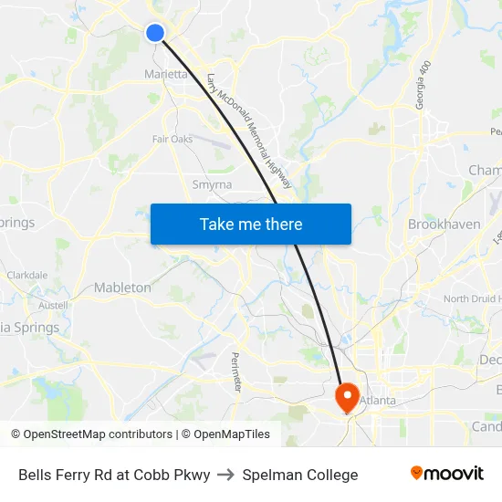 Bells Ferry Rd at Cobb Pkwy to Spelman College map