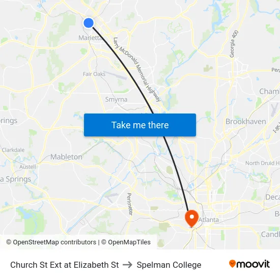 Church St Ext at Elizabeth St to Spelman College map
