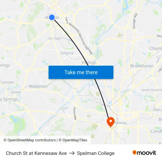 Church St at Kennesaw Ave to Spelman College map