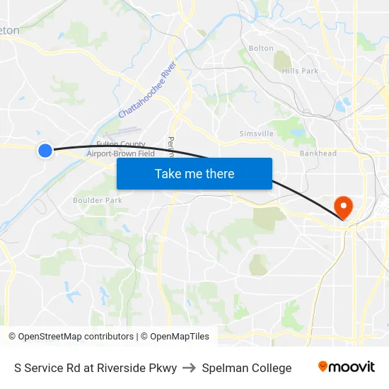 S Service Rd at Riverside Pkwy to Spelman College map