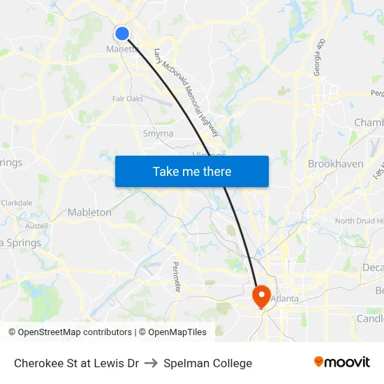 Cherokee St at Lewis Dr to Spelman College map
