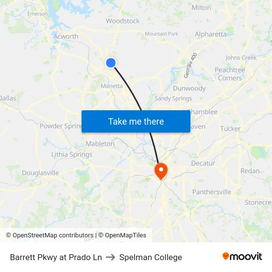 Barrett Pkwy at Prado Ln to Spelman College map