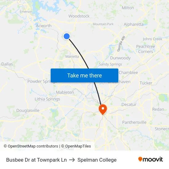 Busbee Dr at Townpark Ln to Spelman College map