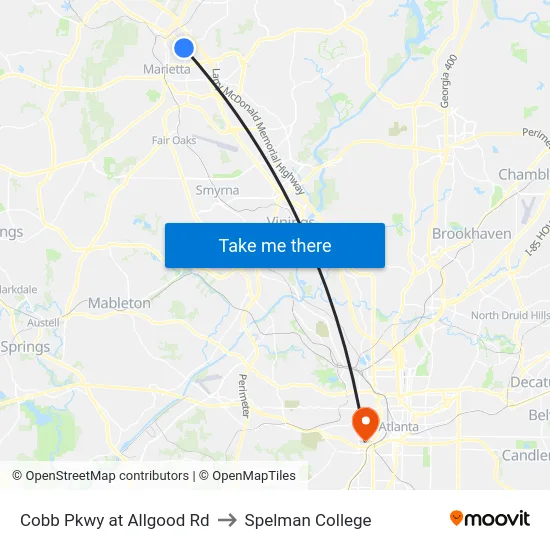 Cobb Pkwy at Allgood Rd to Spelman College map