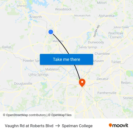 Vaughn Rd at Roberts Blvd to Spelman College map