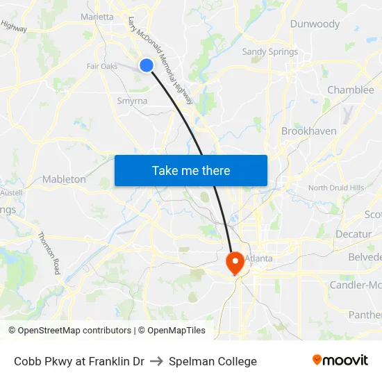 Cobb Pkwy at Franklin Dr to Spelman College map