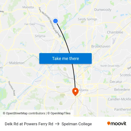 Delk Rd at Powers Ferry Rd to Spelman College map