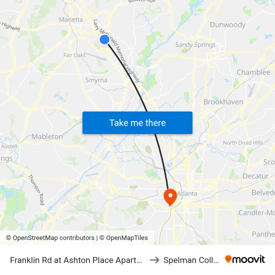 Franklin Rd at Ashton Place Apartments to Spelman College map