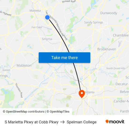 S Marietta Pkwy at Cobb Pkwy to Spelman College map