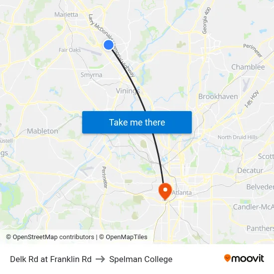Delk Rd at Franklin Rd to Spelman College map