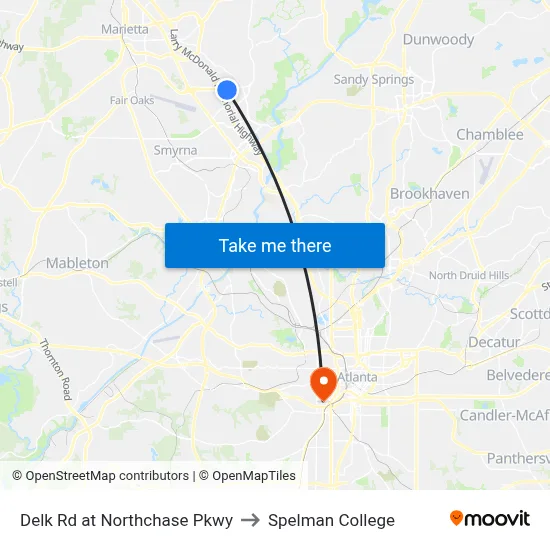 Delk Rd at Northchase Pkwy to Spelman College map