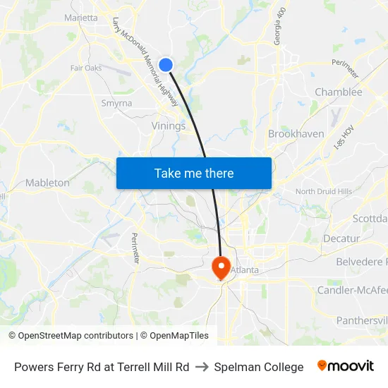 Powers Ferry Rd at Terrell Mill Rd to Spelman College map
