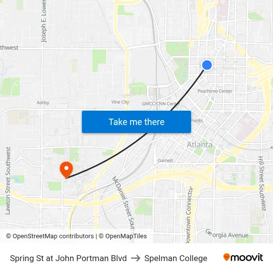 Spring St at John Portman Blvd to Spelman College map