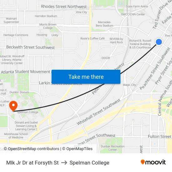 Mlk Jr Dr at Forsyth St to Spelman College map