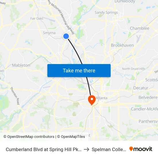 Cumberland Blvd at Spring Hill Pkwy to Spelman College map