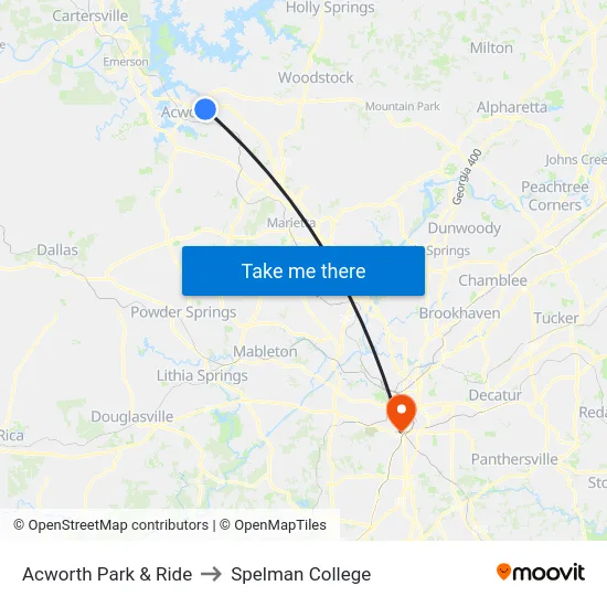 Acworth Park & Ride to Spelman College map