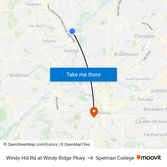 Windy Hill Rd at Windy Ridge Pkwy to Spelman College map